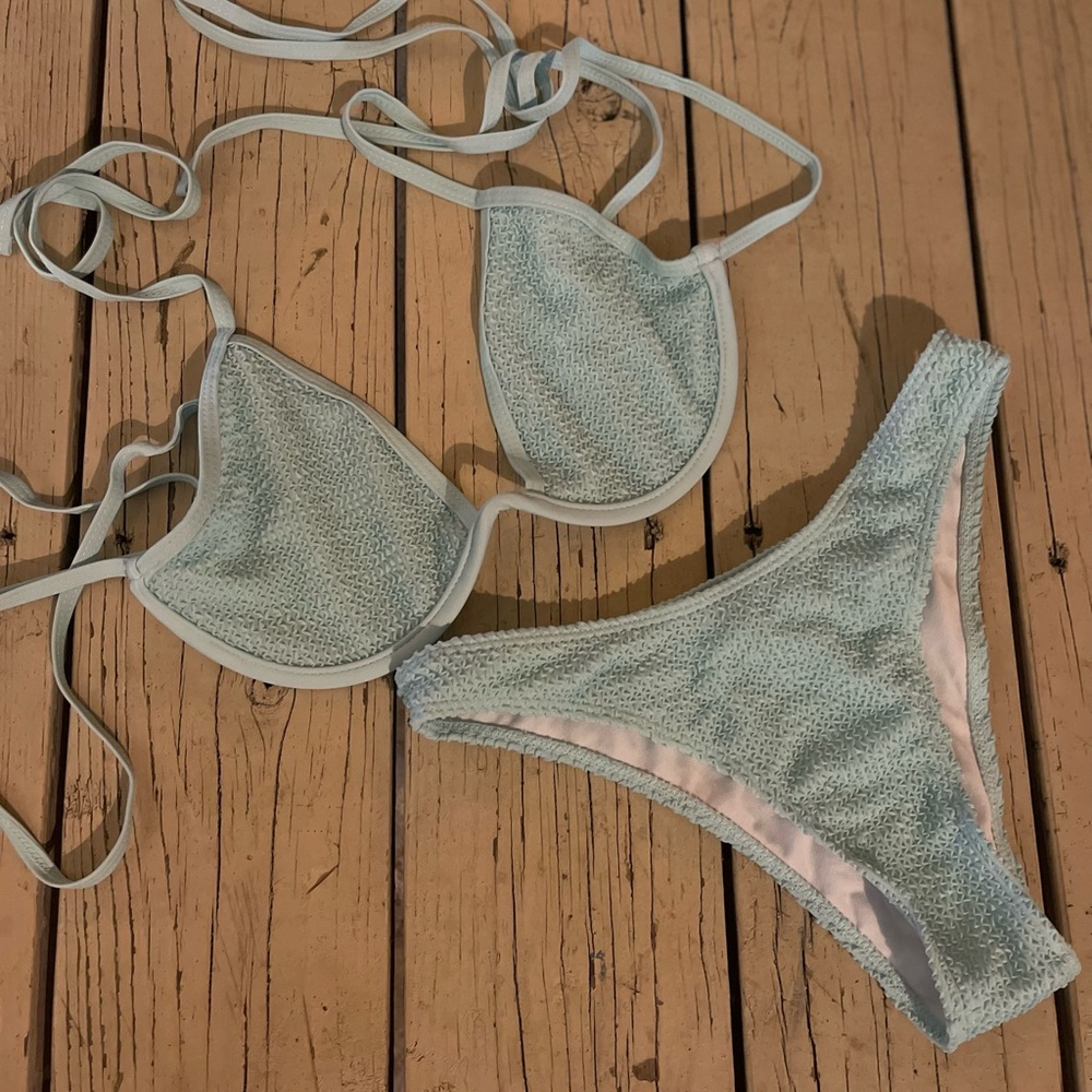 Shein Light Blue Ribbed Bikini Set - Picture 2 of 2
